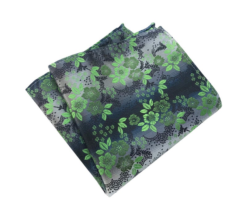 Secdtie Men's Boys Green Grey Textured Party Silk Bow Tie Pocket Square Set Birthday Presents for Son Husband Guys - Image 3